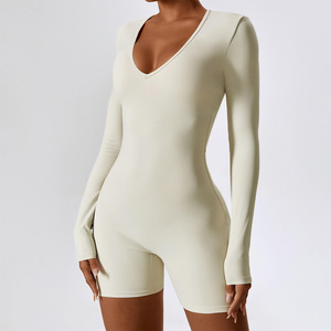Women's Quick Dry One Piece Fitness Yoga <b>Jumpsuit</b> Set Breathable Solid Yoga Set Scoop Neck Full Sleeve Seamless Bodysuit - Product Image 4
