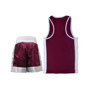 Conjunto de Camiseta sin Mangas y Pantalones Cortos de Artes Marciales Mixtas Unisex, Color Granate y Blanco, Tejido Transpirable de Poliéster, Ropa Deportiva, Talla Adulto, Uniforme de Boxeo - Product Image 1