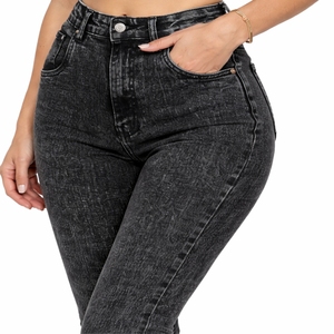 Jeans de Mezclilla Casuales Negros para Mujer, Corte Recto, Ajustados, Cintura Alta, Elásticos, Transpirables, Costuras Duraderas, Larga Duración - Product Image 4