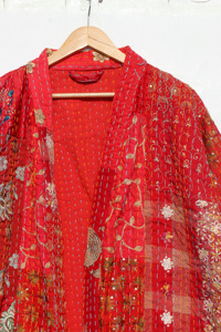 Robe de bain en patchwork faite à la main, vêtement de nuit, robe longue en coton, veste Kantha avec ceinture, longueur longue, automne-hiver - Product Image 2