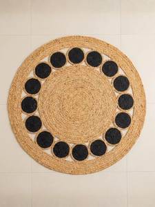 Alfombra Redonda Geométrica de Yute, Hecha a Mano, Estilo Bohemio, Pelo Corto, Antideslizante, Decoración para Sala de Estar - Product Image 5