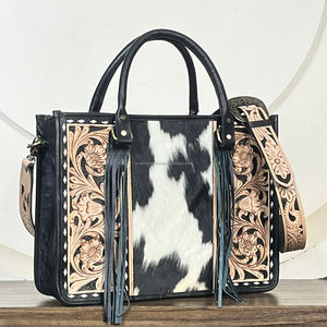 High Quality Large Capacity Luxury Hand Tooled Leather Women's Tote Bag Western Cowhide Floral <b>Concealed</b> Carry Crossbody Bag - Product Image 4
