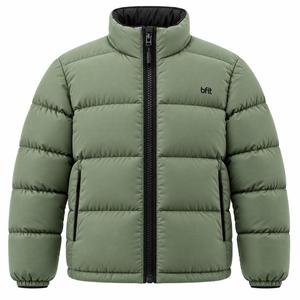 Veste d'hiver unisexe matelassée à col montant, coupe-vent, verte, rembourrée, service OEM, réversible, respirante - Product Image 1