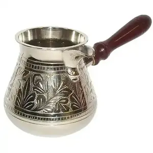 Meilleures ventes : Grande théière et cafetière arabe plaquée argent, en laiton, faite à la main, de collection, avec fonction chauffe-café et support - Product Image 5