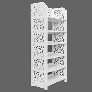 Étagère à chaussures sculptée en bois et plastique à 6 niveaux, blanche, pour la maison, le salon, l'hôtel, le centre commercial, le rangement - Product Image 1