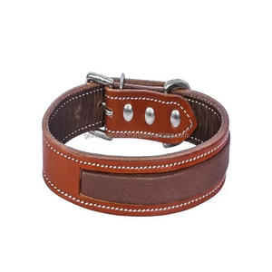 ปลอกคอหนังสำหรับสุนัขที่ใช้งานหนักทนทานทุกฤดูกาล,หนังสีน้ำตาลเม็ดเต็มแผ่นรองนุ่มพร้อมหัวเข็มขัดแบบลูกกลิ้งเย็บเต็มรูปแบบ - Product Image 5