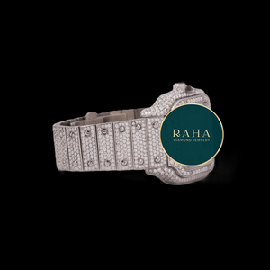 RAHA – montre de luxe en Quartz Moissanite pour femmes, boîtier rond, analogique, cristal saphir, bracelet en acier inoxydable de 42mm, cadran vert - Product Image 3