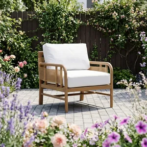 BALE LIVING Lisbon Outdoor Sofa <b>Set</b> <b>2</b> Seat PE Rattan Wood Frame White Cushions Contemporary Design Waterproof - Product Image 2