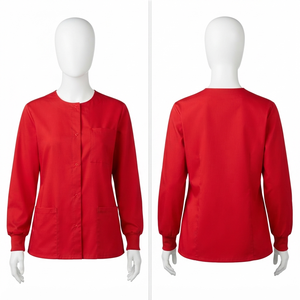 Chaqueta Médica para Mujer, Premium, 65% Poliéster, 35% Algodón, Sarga, 180 GSM, Roja, con Bordado Personalizado, Etiqueta Tejida, OEM, ODM - Product Image 1