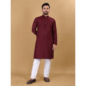 COTON FANTAISIE RAYONNE HOMME KURTA AVEC PAYJAMA MARRON - Product Image 1