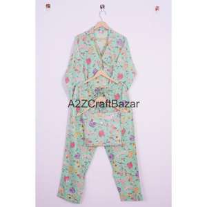 Ensemble de pyjama court pour femme à motif floral imprimé, 100% coton pur, doux, respirant, séchage rapide, avec cordon de serrage - Product Image 5