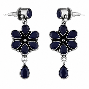 Trade Assurance Vintage <b>Oxidized</b> Silver Blue Stone Drop Earrings Bulk | Ethnic Floral Statement Party Women's Wholesale - Product Image 1