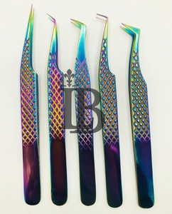Pince à épiler professionnelle en acier inoxydable anti-magnétique à pointe diamantée pour extensions de cils, finition plasma arc-en-ciel, produit de haute qualité - Product Image 6