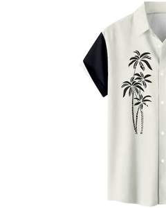 Chemise boutonnée à manches courtes personnalisée à rayures noires et imprimé palmier, style décontracté d'été pour la plage, pour hommes, fabrication OEM sur mesure en gros - Product Image 3