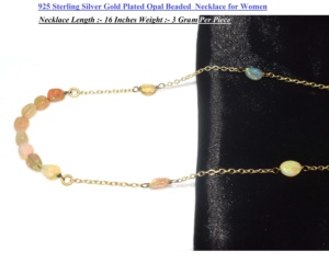 925 Sterling Silver Gold Plated Natural <b>Opal</b> Gemstone Beaded Handcrafted <b>Necklace</b> for Women - Product Image 3