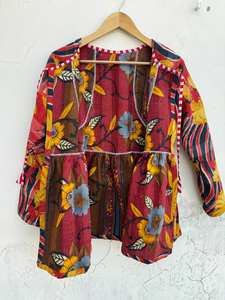 Elegante Vestido Mini de Algodón Kantha con Frente Abierto y Vestido Kyra Tradicional Cosido a Mano - Product Image 4