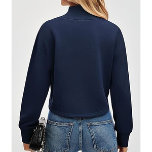 Women Navy Blue High Neck Long Sleeve Casual Pullover <b>Sweatshirt</b> Winter Wholesale Apparel 2026 Front <b>Embroidery</b> - Product Image 5