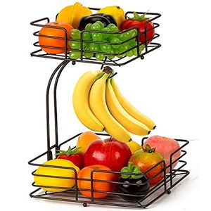 Panier à fruits à 2 niveaux en fer noir, design classique fait main, pour la maison, la table, la cuisine, avec poignée - Product Image 5