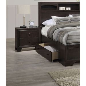 Modern Brown Rubberwood Bedroom Nightstand with <b>Drawers</b> Bed <b>Side</b> <b>Table</b> - Product Image 2