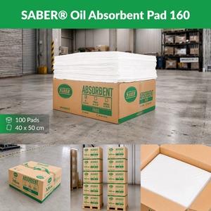แผ่นดูดซับน้ำมันอุตสาหกรรม 160 GSM 40x50 ซม. น้ำหนักเบา โพลีโพรพิลีน 100% ซึมซับเร็ว ยี่ห้อ OEM SABER SO160-PD - Product Image 3