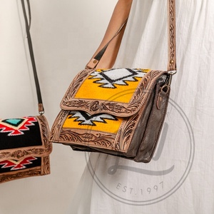Handmade Women's Stylish Aztec Tooled Leather Clutch High Quality Shoulder Bags Inspired Saddle <b>Blankets</b> Wallets Wristlet Option - Product Image 2