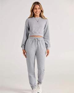 New Arrival Sports Tracksuit Jogging for Women Custom Tracksuits Set 100% Cotton Fleece 2 Piece Women <b>crop</b> <b>top</b> Tracksuit Set - Product Image 2