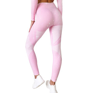 Pantalones Deportivos Sin Costuras para Mujer, Color Sólido, Cintura Alta con Borde Blanco, Levanta Glúteos, para Yoga, Running, Ejercicio, Algodón/Bambú - Product Image 2