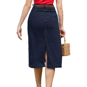 Jupes en jean bleu foncé pour femmes, taille haute, longueur au-dessus du genou, style premium - Product Image 2