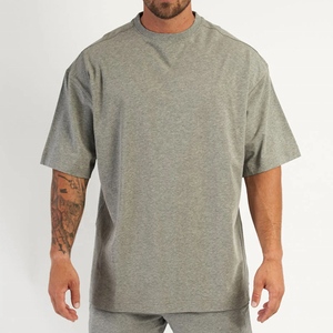 T-shirts de sport personnalisés grande taille en coton premium 100% avec impression, T-shirts homme à col rond et épaules tombantes, coupe oversize unie - Product Image 1