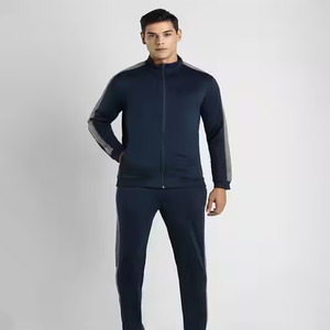 Men's Navy Blue Tracksuit <b>Set</b> Stand Collar <b>Knitted</b> Breathable Casual Sportswear Autumn Wear - Product Image 3