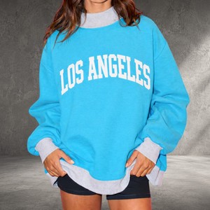 Custom New <b>Los</b> <b>Angeles</b> Letter Print Oversized Crew Neck <b>Sweatshirt</b> Women Drop Shoulder Long Sleeve Knitted Cotton Autumn Wear - Product Image 1