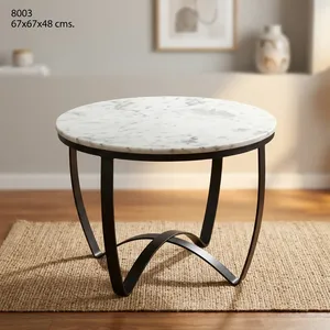 Modern Iron Marble <b>Coffee</b> <b>Table</b> Round <b>White</b> Marble Top Black Metal Base Living Room Center <b>Table</b> Home Furniture - Product Image 4
