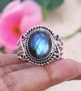 Bague en argent sterling 925 avec labradorite, pierre précieuse ovale, bijoux bohèmes, cadeau de bijouterie - Product Image 3