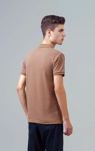 Polo en coton marron uni pour homme, manches courtes, décontracté, tricoté, teinture unie, coupe classique - Product Image 3