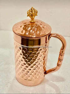 Jarra de agua de cobre de 50 oz con asa de latón, artesanía metálica hecha a mano, jarra de cobre de la mejor calidad, venta al por mayor. - Product Image 2