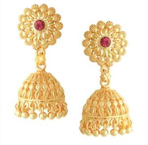 Indian Low Prices Alloy 22K Gold Plated Crystal Rhinestone Flower Design Jhumka Women's Trendy Earrings Sets Party Wholesale - Product Image 4