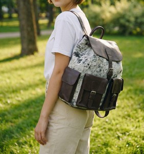 Mochila de Lujo de Cuero Genuino con Pelo de Vaca, Mochila para Portátil de Piel Auténtica, Marca Personalizada LHBP-0239 - Product Image 1