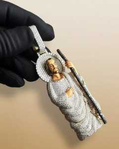 Pendentif religieux chrétien Jésus entièrement serti de pierres, en argent sterling 925, bijoux de luxe hip-hop bling, moissanite, rhodium, or - Product Image 2