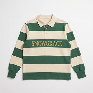 เสื้อโปโลแขนยาวลายทางสโนว์เกรซ คอปกพับได้ ปักโลโก้ ผู้ชาย ทรงปกติ ใส่ได้ทุกฤดู - Product Image 1