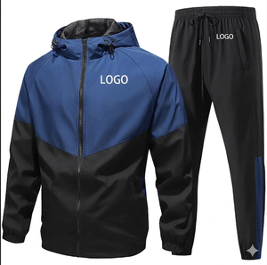 Custom Logo Men Sports Tracksuit Solid <b>Zip</b> <b>Hooded</b> Jacket Breathable Sweat-Wicking Polyester Midweight Woven Tracksuits - Product Image 1