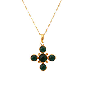 Apatite and <b>Emerald</b> Quartz Necklace 18K Gold Plated Cross <b>Pendant</b> Statement Necklace - Product Image 2