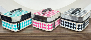 Estuche de Joyería de Cuero Vacuno con Diseño a Cuadros Turquesa y Blanco, Hecho a Mano, Estilo Occidental Personalizado, Organizador de Joyería, Caja de Viaje - Product Image 5