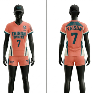 Uniforme de volley-ball pour femmes, tissu en polyester respirant, maille, 160 GSM, crème, bleu marine, rouge, design de panneaux latéraux, logo personnalisé par sublimation - Product Image 2