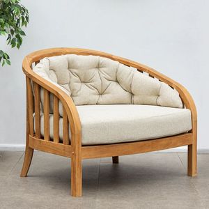 Elegante Sillón de Madera de Teca con Cojín Crema, Sofá Redondo Tipo Diván - Product Image 2