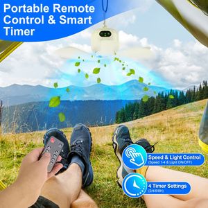Lanterna LED Portatile 2-in-1 e Ventilatore da Tenda, Alimentato a Batteria 8000mAh, 4 Velocità e 4 Timer, Display Digitale, Moschettone per Campeggio - Product Image 4