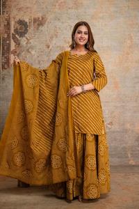 Women's Cotton Anarkali <b>Kurti</b> & Skirt With Dupatta Set Lehariya Length Traditional Casual Wear India Pakistan Style - Product Image 3