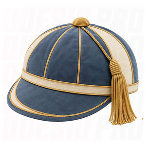 Gorra de terciopelo azul crema con ribete de borlas doradas y borla, tocado formal unisex para ceremonias, premios a logros de equipo y escuela - Product Image 4