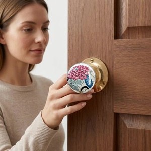 <b>Ceramic</b> Adjustable Cabinet <b>Knob</b> Round Asian Floral Design Easy Installation for Home Office Bathroom Bedroom Furniture Handles - Product Image 1