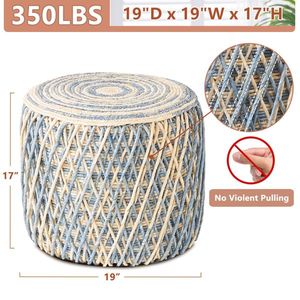Boho Modern Home Decorative <b>Pouf</b> Ottoman Natural Seagrass with Soft Padded Seat Hand Woven Footstool Bohemian Style Foot Stool - Product Image 2