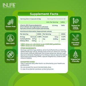Suplemento Vegano de Vitamina B12 a Base de Plantas Naturales, Alta Absorción, Superalimentos, 120 Cápsulas Vegetarianas, Producto de la India, OEM - Product Image 5